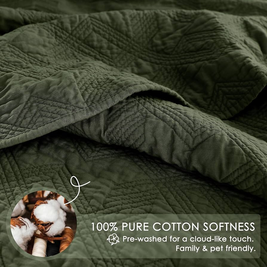 WDCOZY 100% Cotton Queen Size Quilt Set - Olive Green Pre-Washed Soft Lightweight Modern Bedsprea... | Amazon (US)