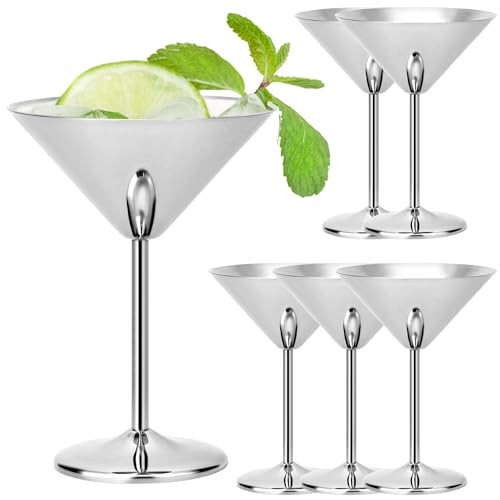 QWORK 304 Stainless Steel Martini Glasses 6 Pack, 8oz Lightweight Unbreakable Set, Shatterproof Cocktail Goblets | Amazon (US)