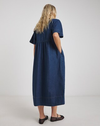 Mid Blue Denim Tie Front Midi Dress | Simply Be (UK)