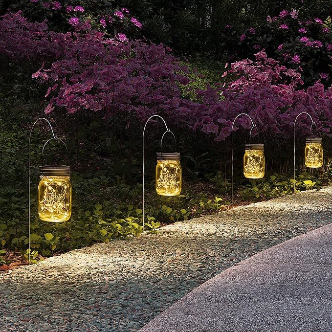 GIGALUMI Hanging Solar Mason Jar Lights, 6 Pack 30 Led String Fairy lights Solar Lanterns Table L... | Amazon (US)