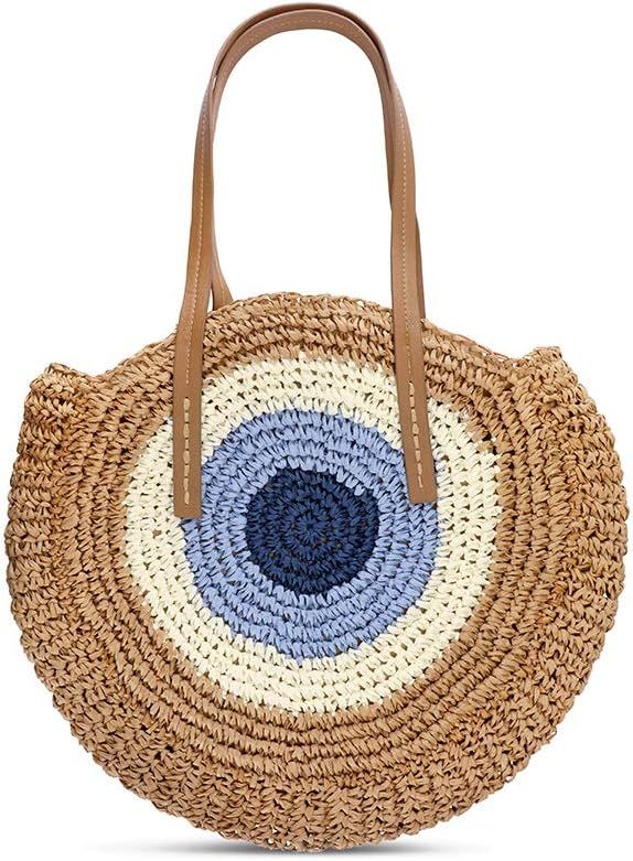 Straw Bag Round Summer Large Woven Beach Bag Purse Handle Shoulder Bag for Women Vacation Tote Ha... | Amazon (US)