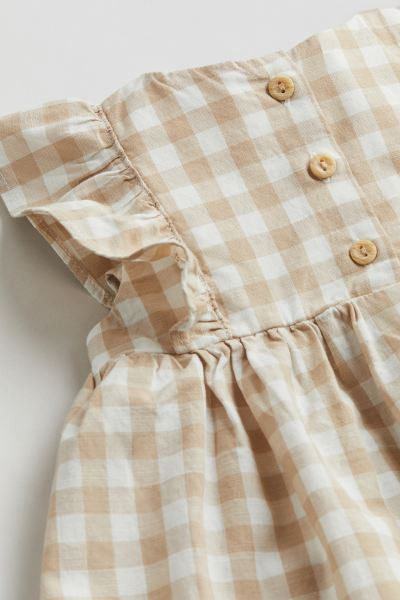 Flounce-trimmed cotton dress - Beige/Checked - Kids | H&M GB | H&M (UK, MY, IN, SG, PH, TW, HK)