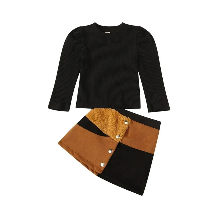 IZhansean Toddler Baby Girl Outfits Long Sleeve Solid Sweater Tops + Button Mini Skirt 2-Piece Cl... | Walmart (US)