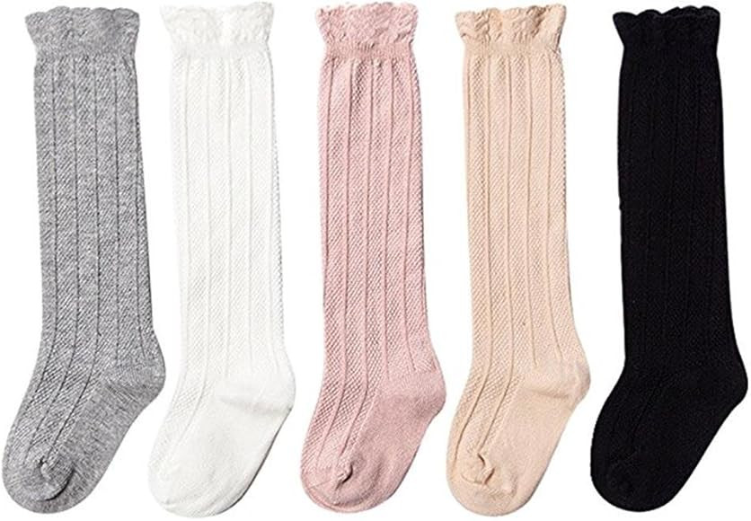 5 Pairs Baby Girls Cotton Knee High Socks Kids Toddle Over Calf Knee High Socks | Amazon (US)