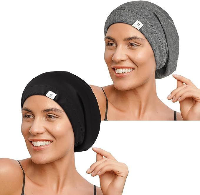 YANIBEST 2 Pcs Silk Bonnet Satin Bonnet Hair Cover Bonnet Sleep Cap Satin Lined Slouchy Beanie Ha... | Amazon (US)