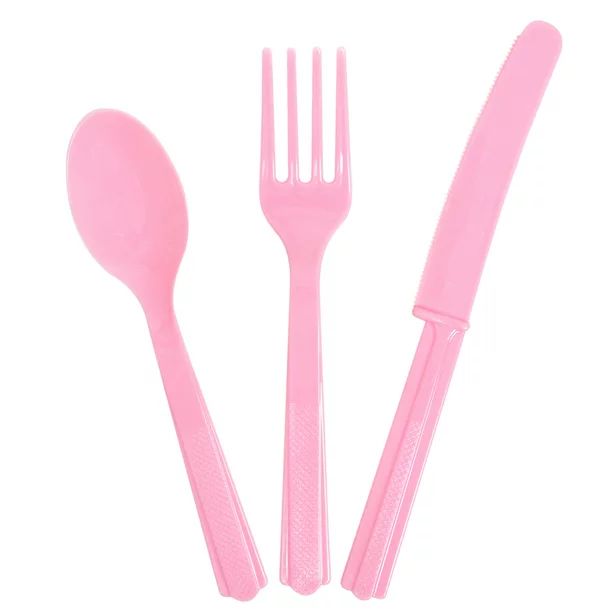 Way to Celebrate! Light Pink Plastic Cutlery Set for 8, 24pcs - Walmart.com | Walmart (US)