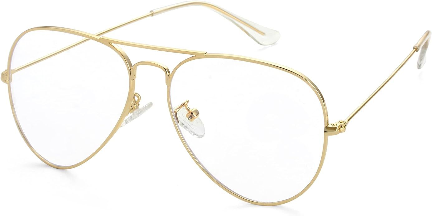 Kursan Clear Lens Aviator Glasses for Women Men Fashion Metal Frame Non-Prescription Eyeglasses | Amazon (US)