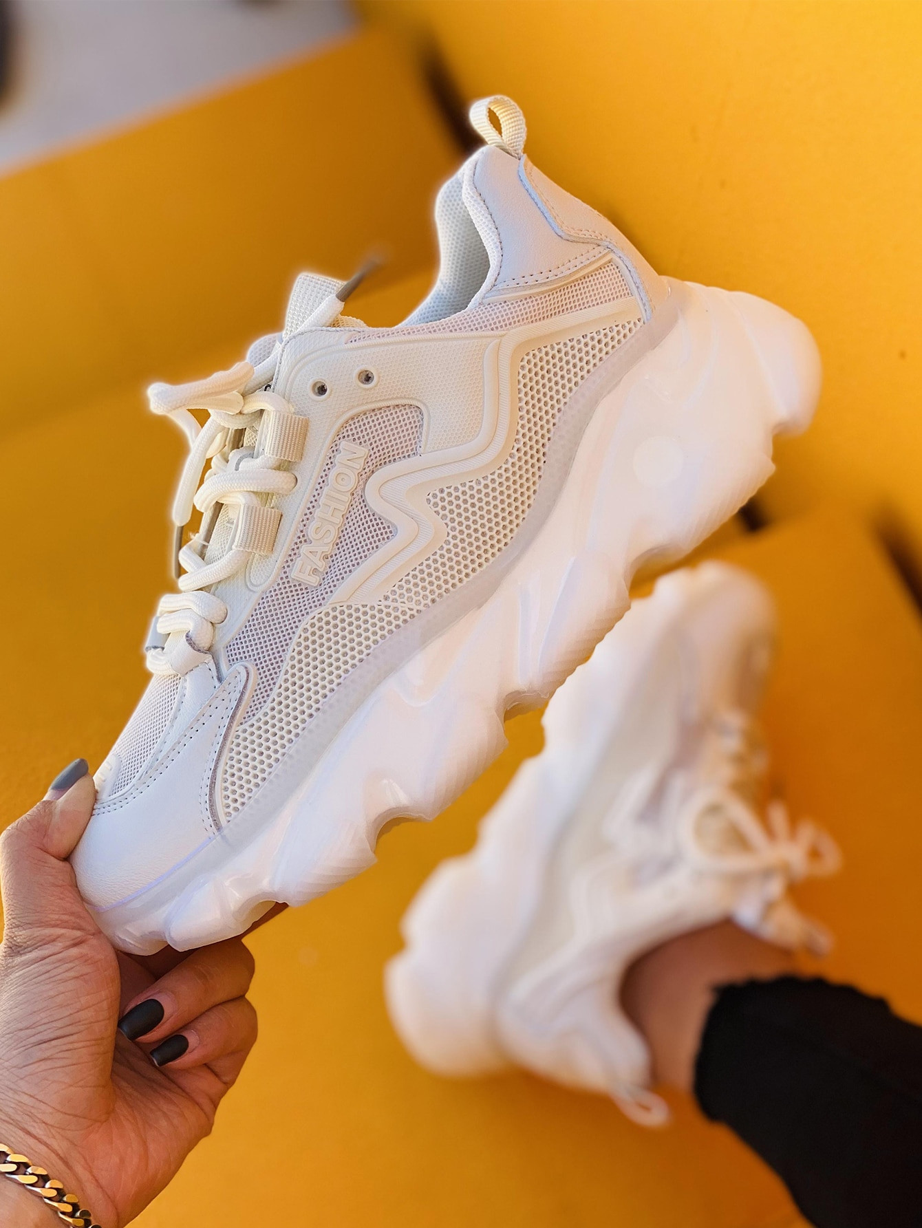 Lace-Up Front Mesh Chunky Sneakers | SHEIN