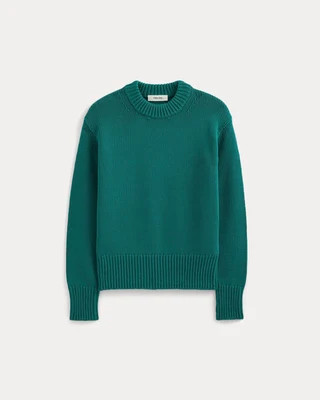 Everlane Oversized Cocoon Crew Neck Sweater in Elevated Cotton In Everglade, Size XS | Everlane