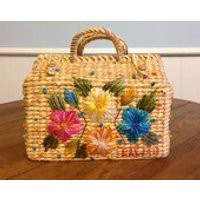 Cabana woven raffia straw bag tote large purse bright floral tropical beach Hawaiian Island summer fashion accessory made in Philippines | Etsy (US)