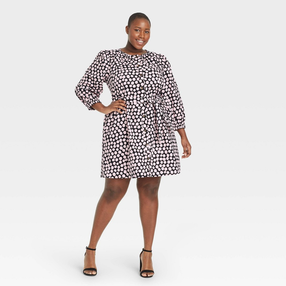 Women's Plus Size Puff 3/4 Sleeve Shirtdress - Who What Wear Pink Polka Dot 2X | Target