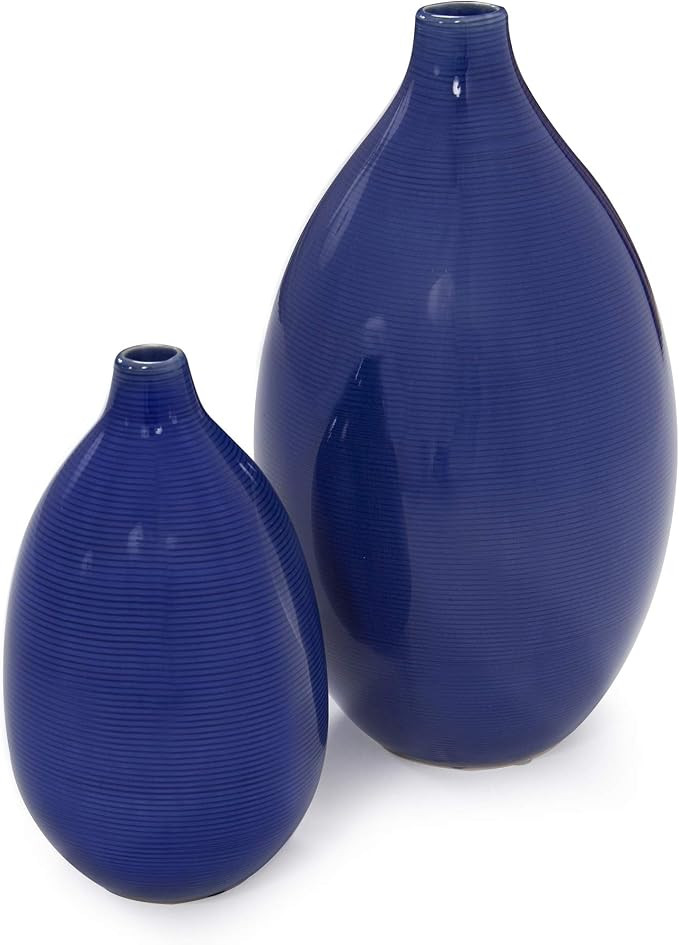 Howard Elliott Glazed Ceramic Flower Or Decorative Home Vase Set, Cobalt Blue, 2 Piece, 7 x 12 In... | Amazon (US)