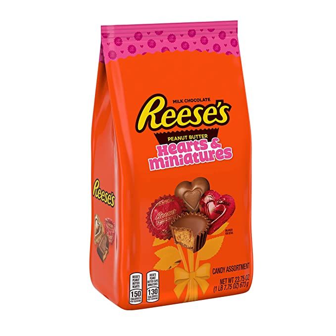 REESE'S Miniatures and Hearts Milk Chocolate Peanut Butter Candy, Valentine's Day, 23.75 Oz Varie... | Amazon (US)
