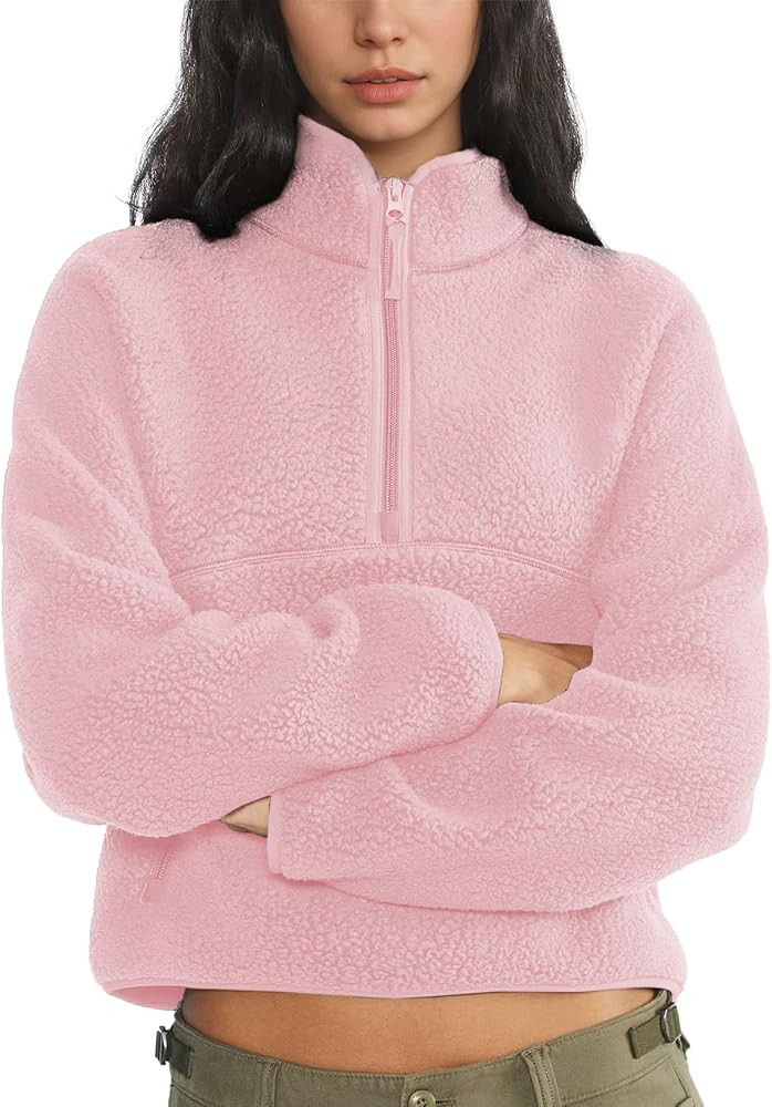 Hixiaohe Womens Cropped Fleece Sweatshirts Casual Half Zip Long Sleeve Fuzzy Winter Warm Pullover... | Amazon (US)