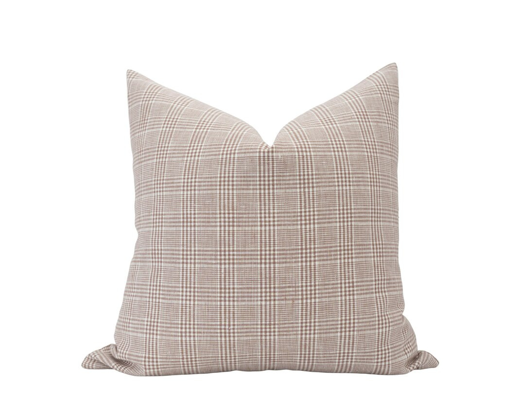 ARDEN Brown Plaid Pillow Cover Neutral Brown Check Pillow Farmhouse Pillow Cover Neutral Plaid Pi... | Etsy (US)