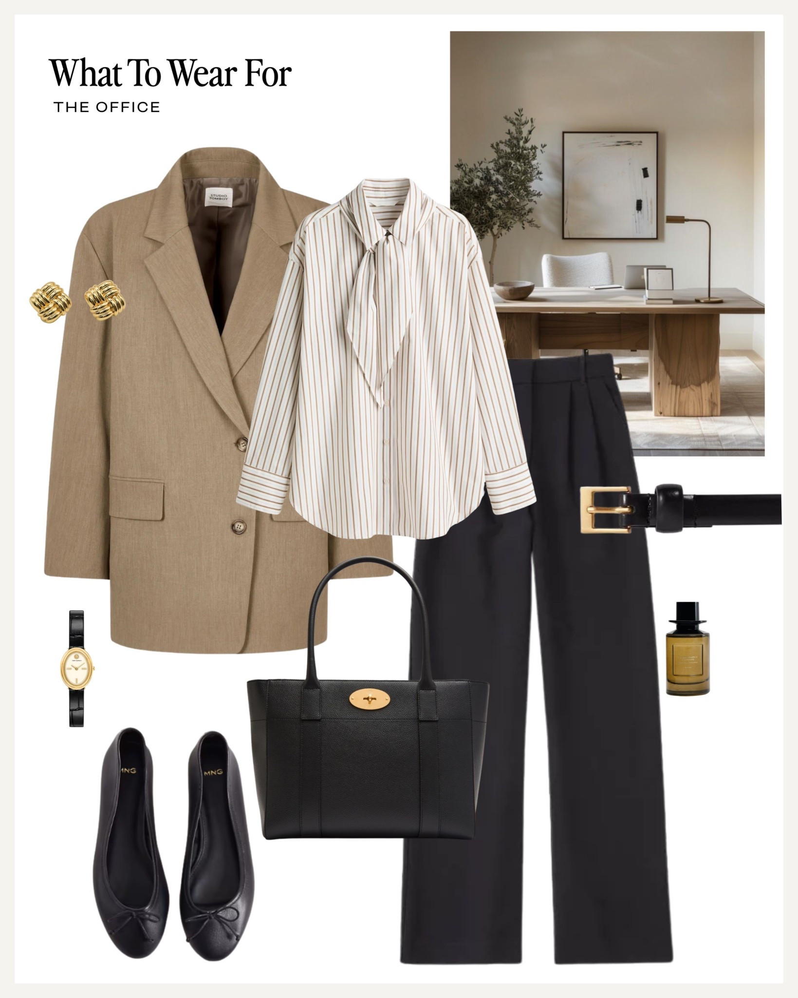 The office 💻 

Workwear / spring fashion / black tailored trousers / striped shirt / beige blazer / black loafers / mulberry bag 

#LTKspring #LTKworkwear #LTKuk