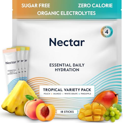 Nectar Hydration Packets - Electrolytes Powder Packets - Sugar Free & 0 Calorie - Organic Fruit Liquid Daily IV Hydrate Sticks for Dehydration & Rehydration Relief (Tropical 18 Pack) | Amazon (US)