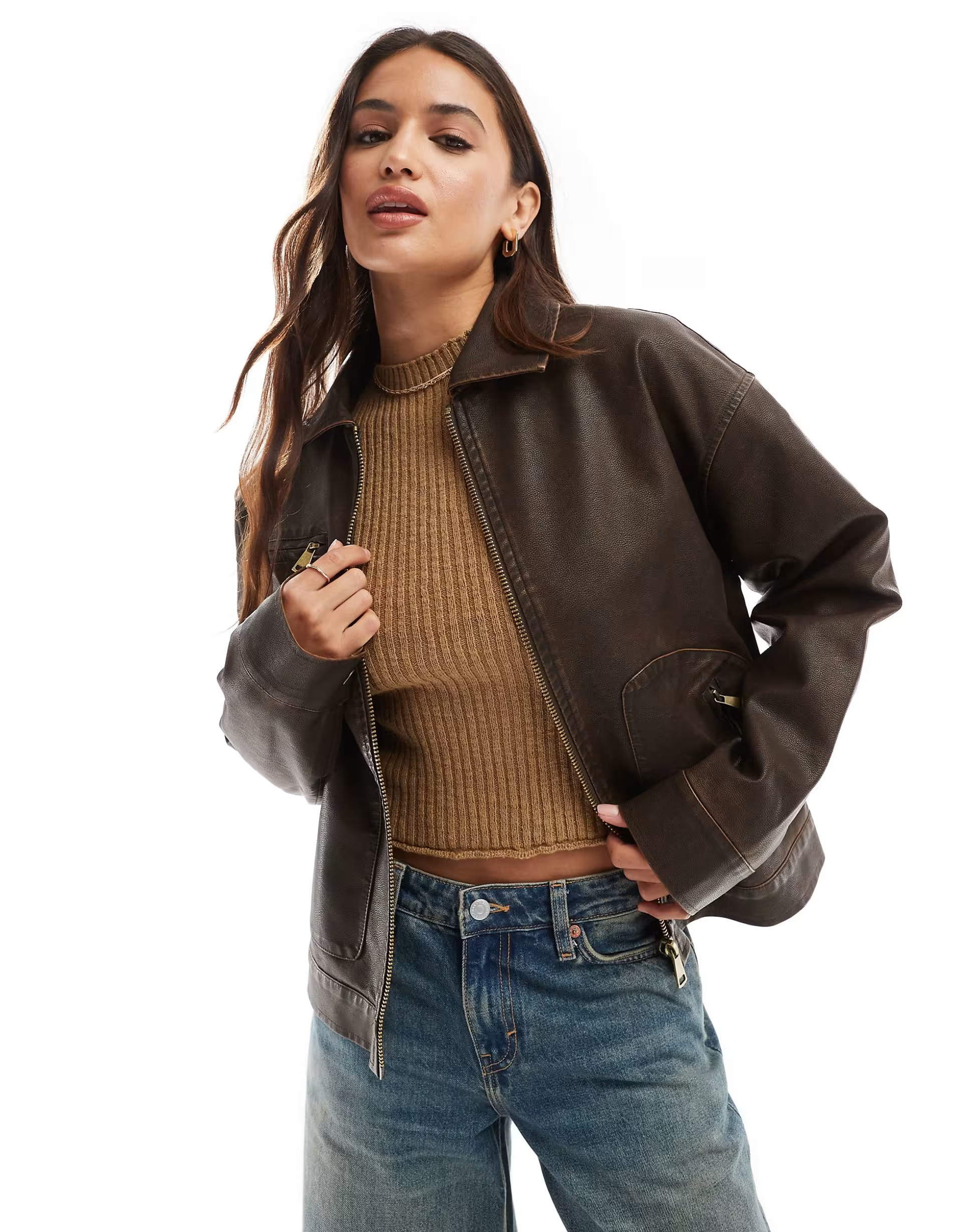 Cotton On leo faux leather jacket in washed brown | ASOS (Global)