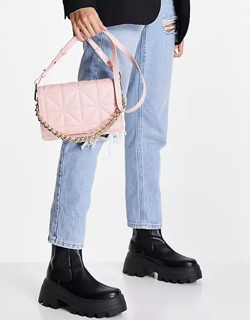 Topshop Cali quilted chain crossbody bag in pink | ASOS (Global)