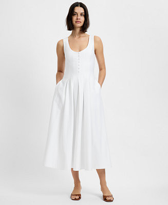 Women's Satin Fit And Flare Scoop Neck Midi Dress | Macy's