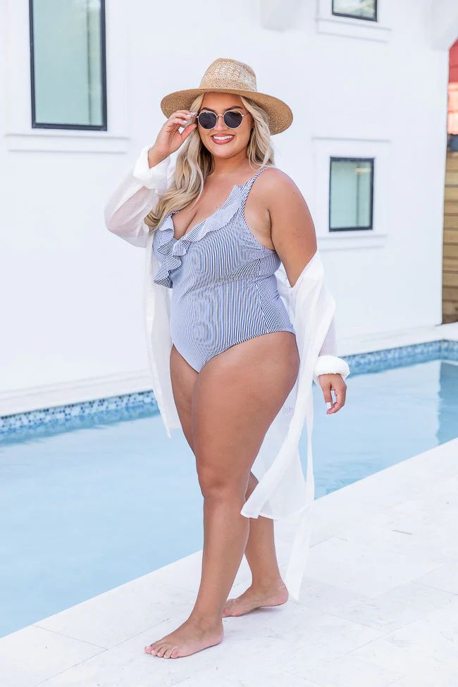 Fill Your Time Navy Stripe Textured Swimsuit | Pink Lily