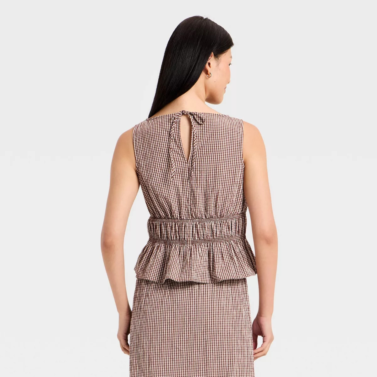 Women's Seersucker Peplum Top - A New Day™ Brown Gingham S | Target