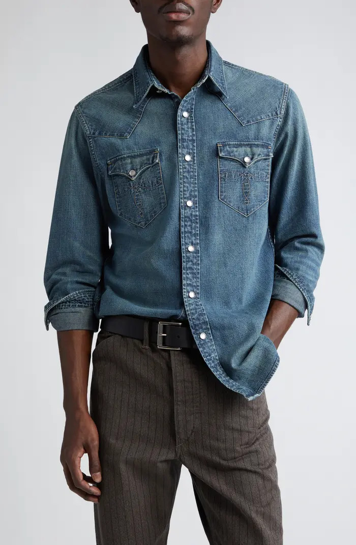 Buffalo West Slim Fit Denim Western Snap-Up Shirt | Nordstrom