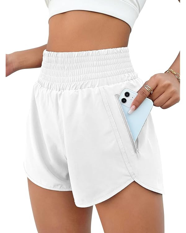BMJL Women's Athletic Shorts High Waisted Running Shorts Pocket Sporty Short Gym Elastic Workout ... | Amazon (US)