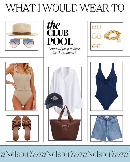 Pool outfits / summer outfits / nautical prep / summer hats / summer swimwear / summer sandals / pool totes / denim shorts / linen shirts / one piece swim / neutral summer outfits / 

#LTKswim #LTKU #LTKSeasonal