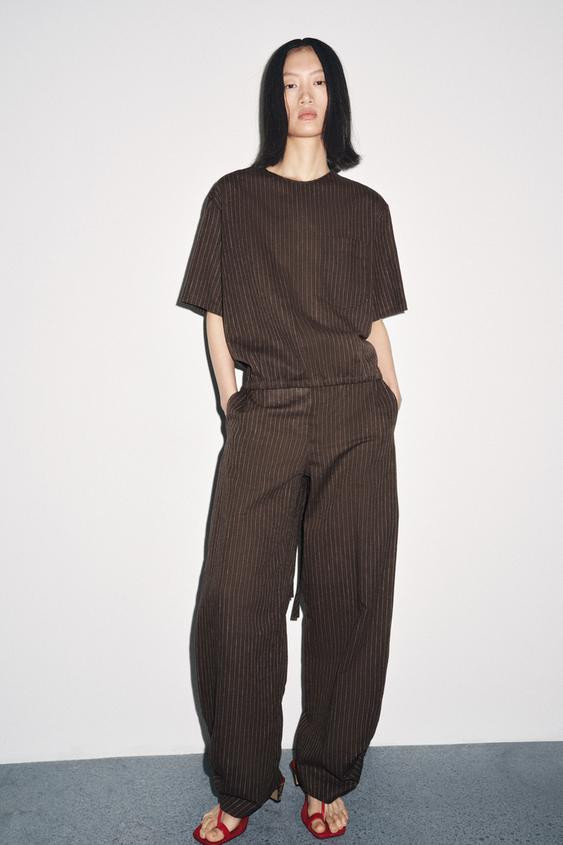 ZW COLLECTION STRIPED LINEN BLEND TOP | Zara UK