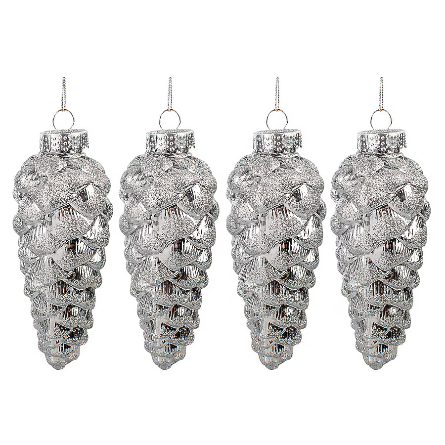 Holiday Living 4 -Pack Silver Pinecone Standard Indoor Ornament set | Lowe's