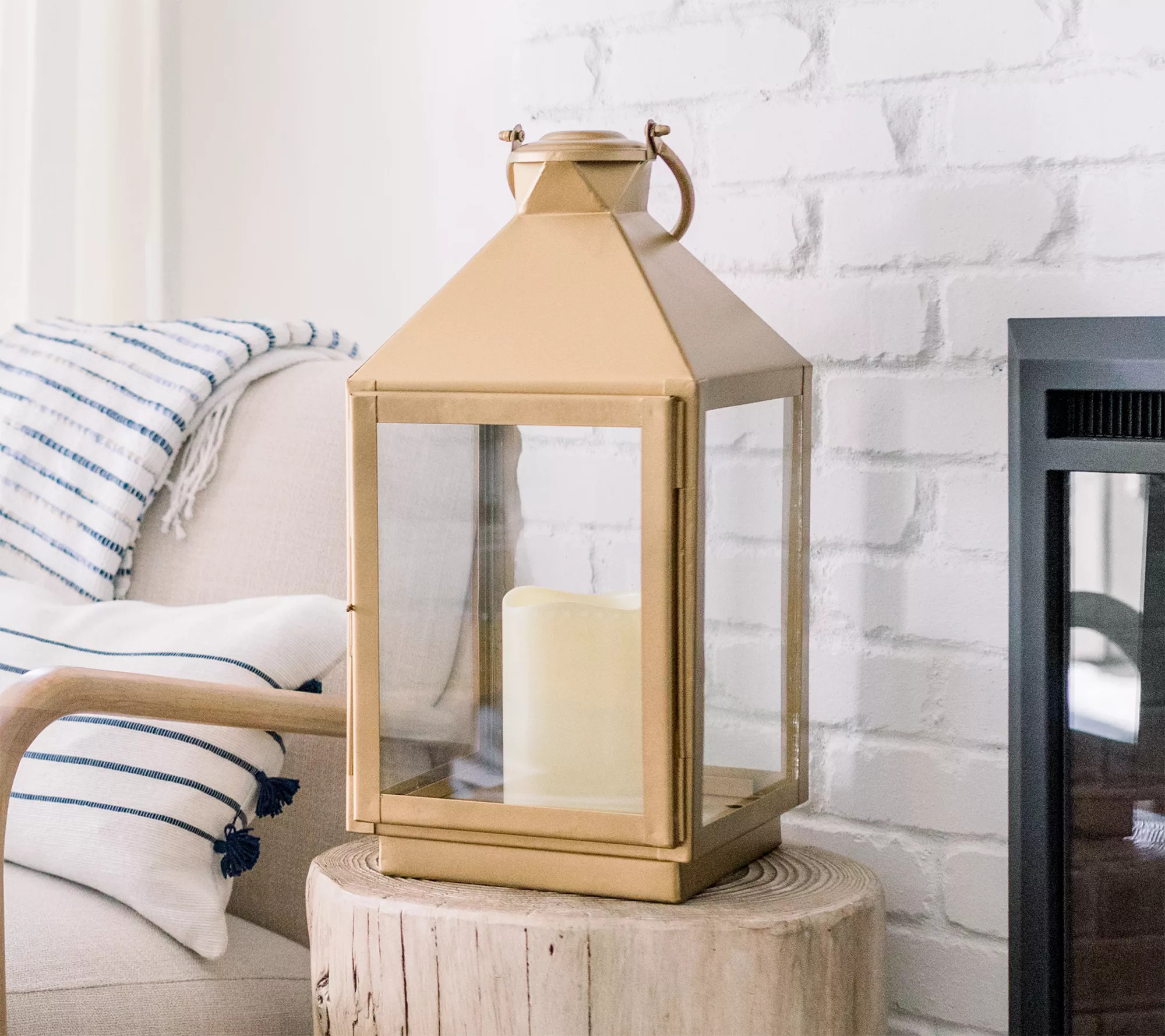 24" Matte Brass Indoor/Outdoor Lantern with Remote by Lauren McBride | QVC