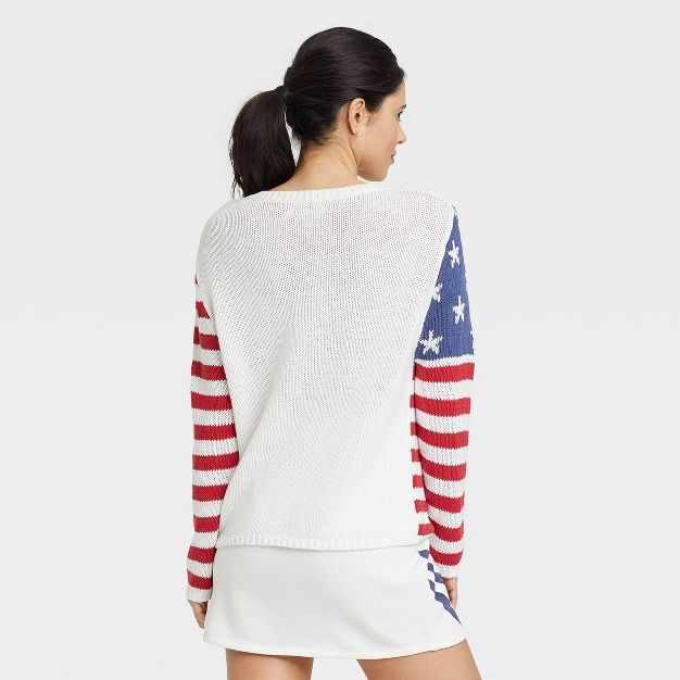 Women's American Flag Long Sleeve Graphic Knit Sweater | Target