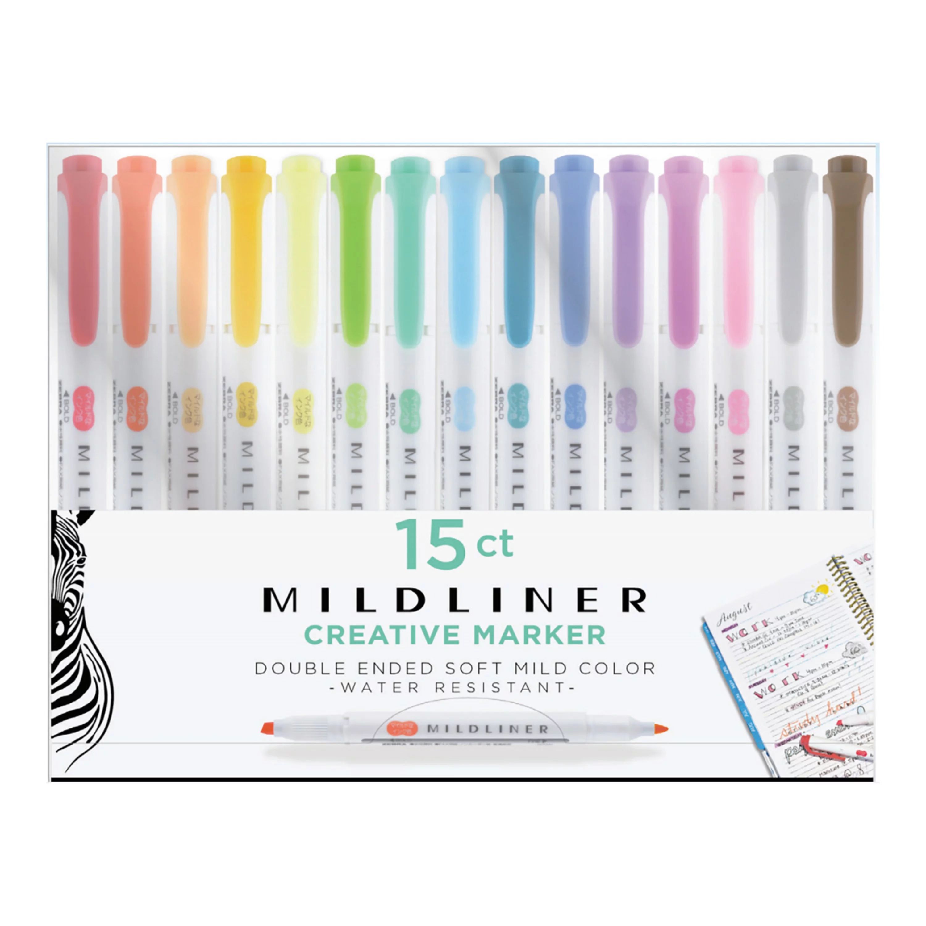 Zebra Mildliner Double Ended Brush Set, Fine and Broad Tip, Assorted Colors, Creative Marker, 15 ... | Walmart (US)