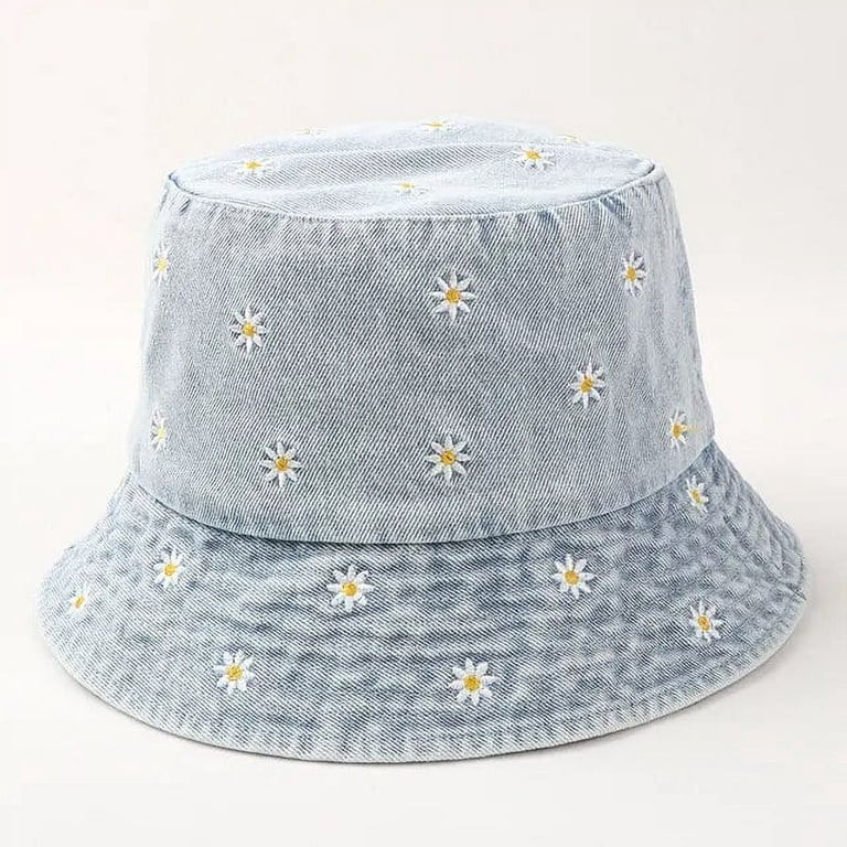 SikaFu Four Seasons Denim Cartoon Flower Embroidery Bucket Hat Fisherman Hat Outdoor Travel Sun C... | Walmart (US)