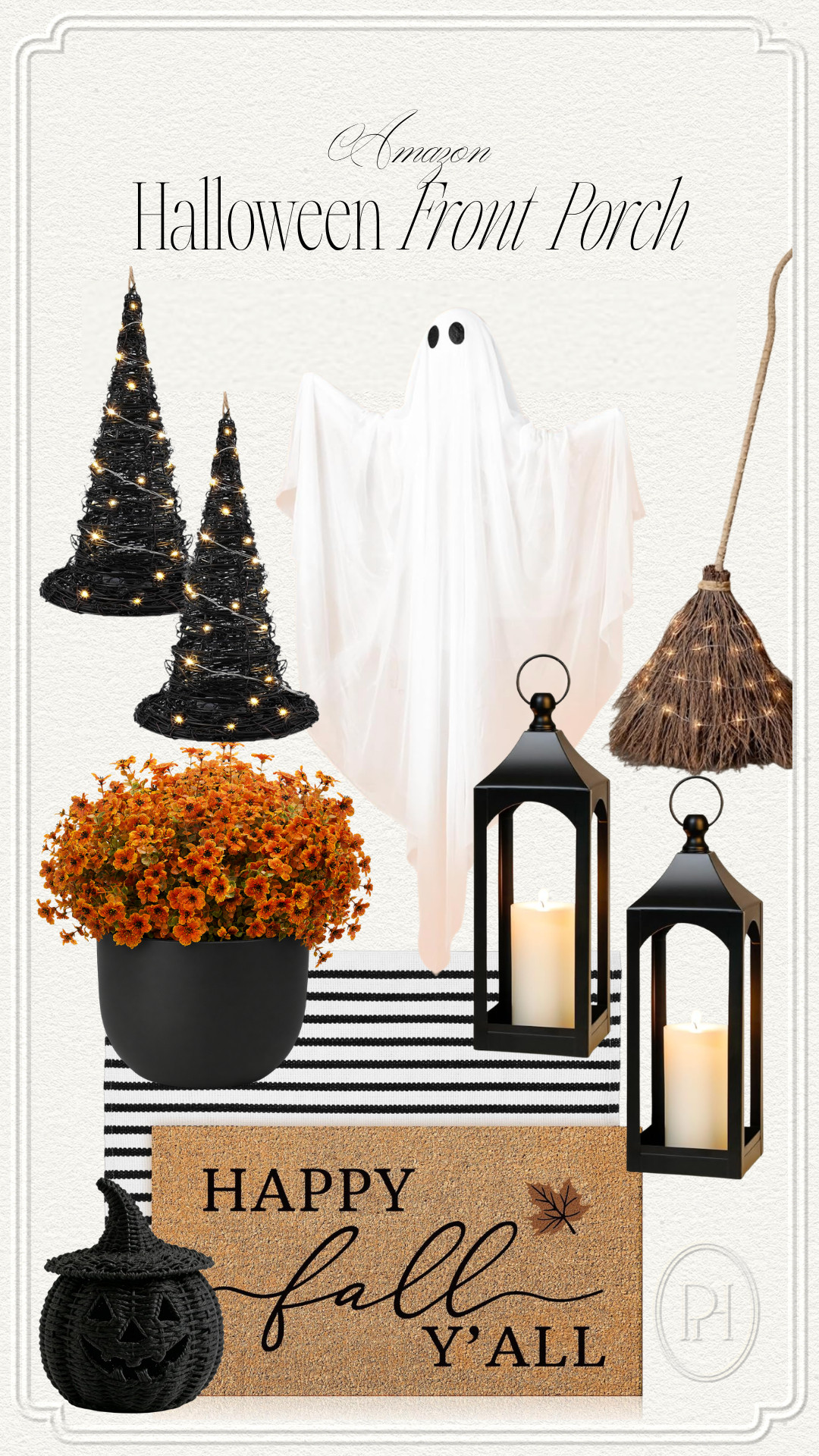 Amazon finds that are perfect for the Halloween front porch!

fall front porch, porch decor, outdoor decor, hanging witch hats, witch's broom, Halloween decor, fall decor, autumn decor, spooky season, spooky decor, hanging ghosts, light up ghosts, black lanterns, black planter pots, black pumpkins, jack-o'-lanterns, fall front porch mat, doormats, faux florals, faux fall flowers, orange faux florals
 

 #LTKSeasonal #LTKHome