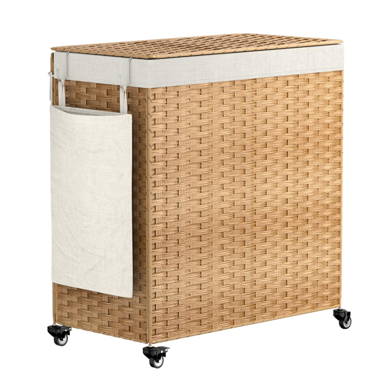 Laundry Hamper with Lid, 40 Gallon (150L) Large Wicker Laundry Basket with Wheels, Foldable Woven... | Amazon (US)