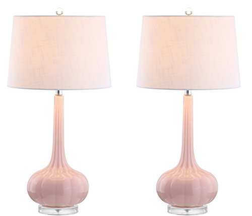 JONATHAN Y JYL1079A-SET2 Set of 2 Table Lamps Bette 28.5" Glass Teardrop LED Table Lamp Contemporary Bedside Desk Nightstand Lamp for Bedroom Living Room Office College Bookcase, Pink | Amazon (US)
