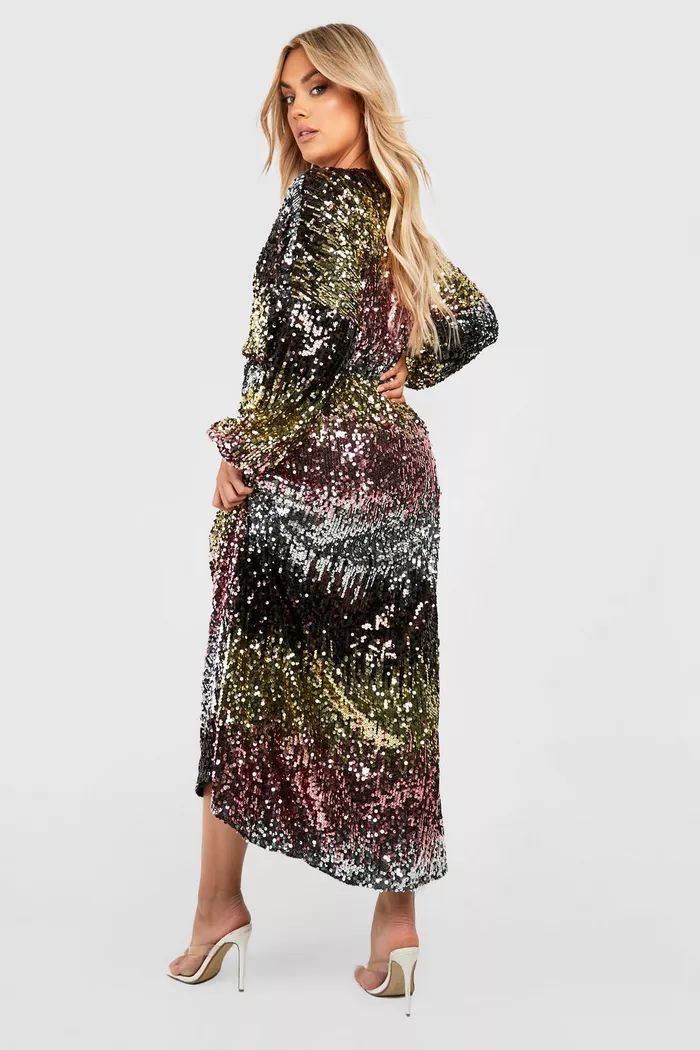 Plus Ombre Sequin Detail Midi Dress | Boohoo.com (UK & IE)