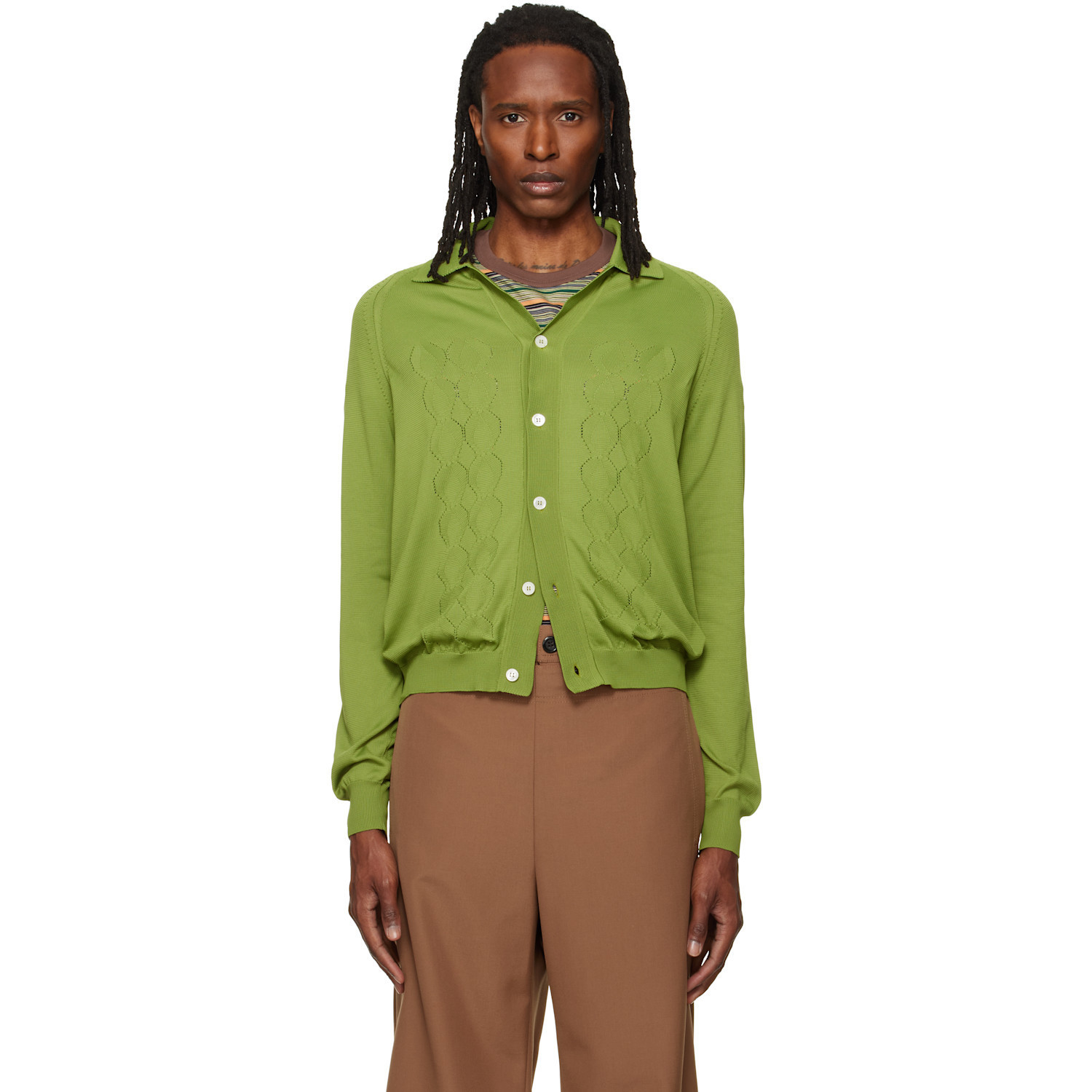 Marni Green Pointelle Cardigan | SSENSE
