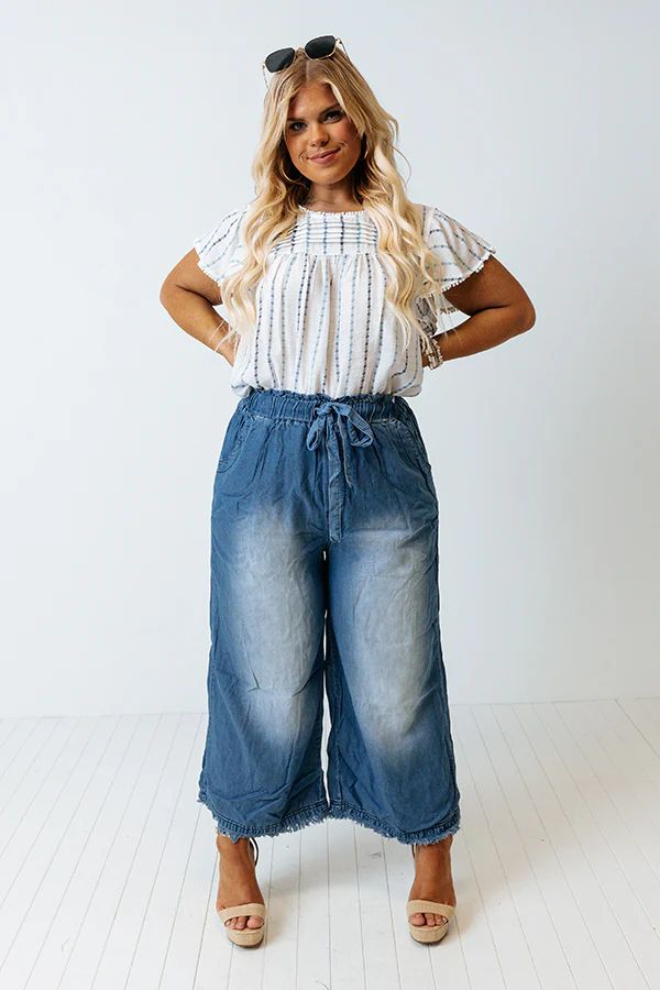 Chase A Dream High Waist Chambray Pants In Medium Wash Curves • Impressions Online Boutique | Impressions Online Boutique