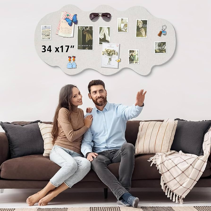 Cute Bulletin Board for Walls 34'' x 17'' Push Pin Board,Cloud Vision Boards Picture Board for Ph... | Amazon (US)