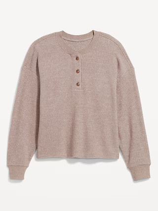 Oversized Cozy Waffle Henley Top | Old Navy (US)
