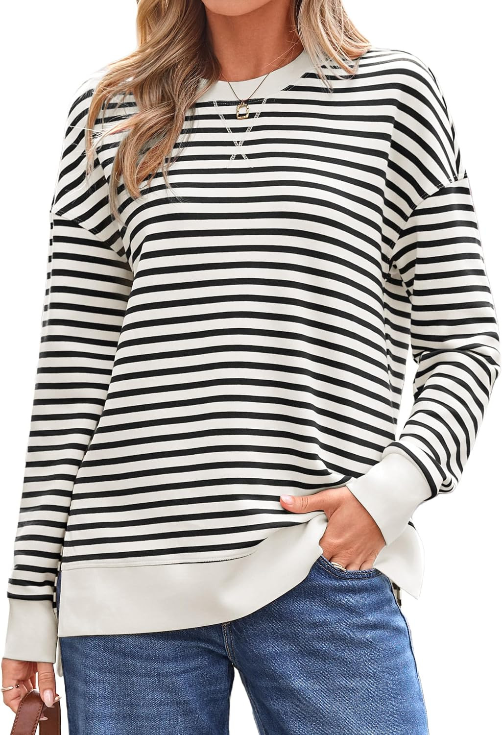 Glamaker Women's Long Sleeve Crewneck Sweatshirt Lightweight Basic Soft Loose Pullover Sweatshirts | Amazon (US)