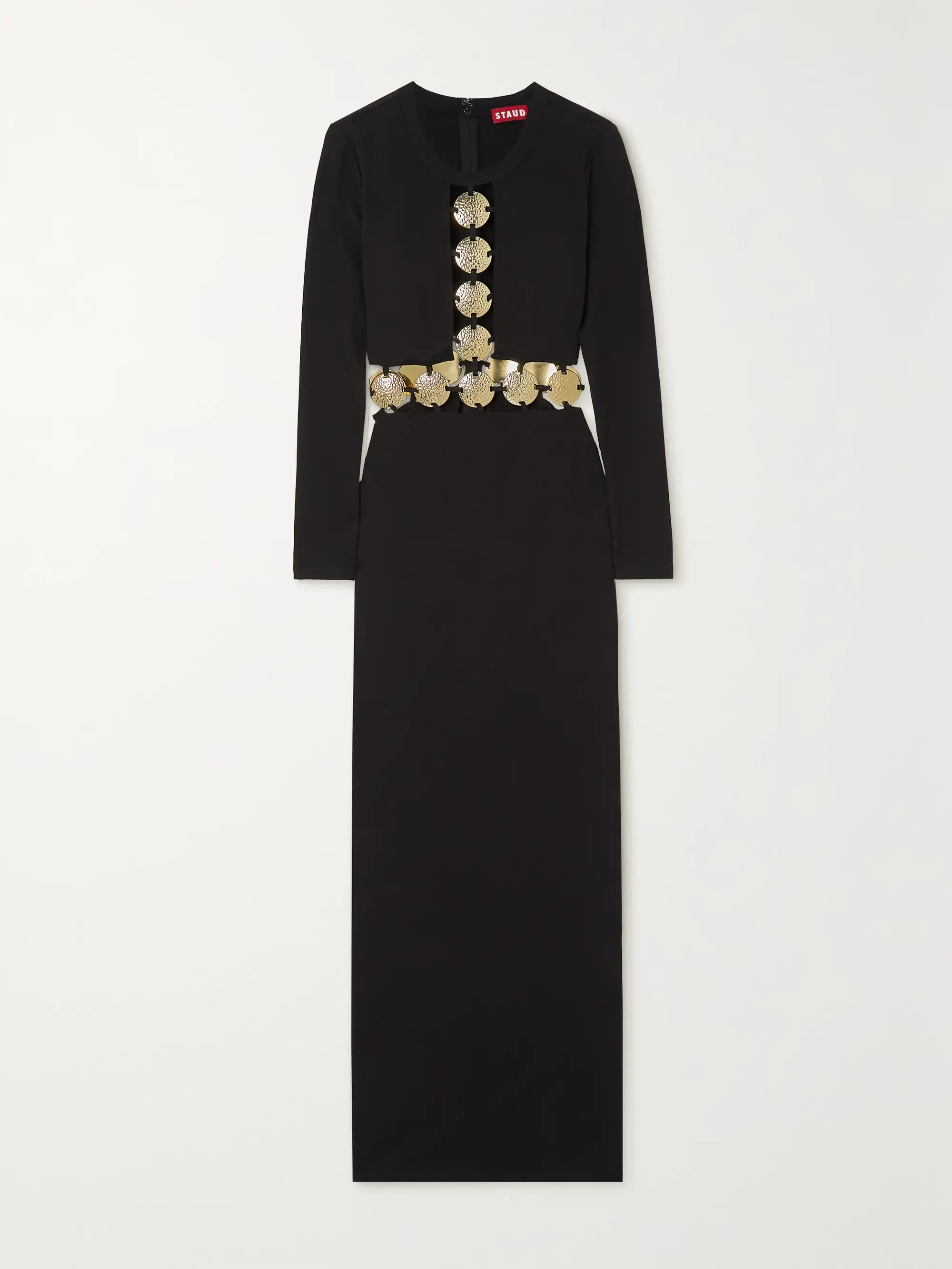 STAUD Delphine cutout embellished stretch-ponte maxi dress | NET-A-PORTER | NET-A-PORTER (US)