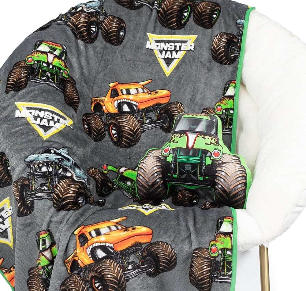 Jay Franco Monster Jam Grave Digger Nogginz Set - 40 x 50 Inch Lightweight Travel Throw Blanket &... | Amazon (US)