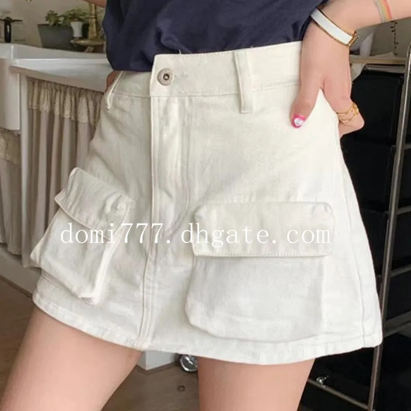 Top Seller Fashion Pocket with Letter LOGO Sticker Women's Denim Shorts and Trouser Skirt S M L | DHGate