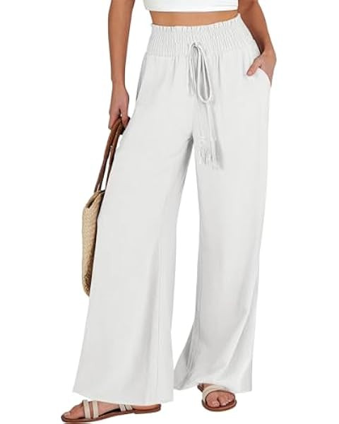 BTFBM Women Casual High Waist Wide Leg Pants Summer Floral Solid Long Palazzo Pants Lounge Beach ... | Amazon (US)