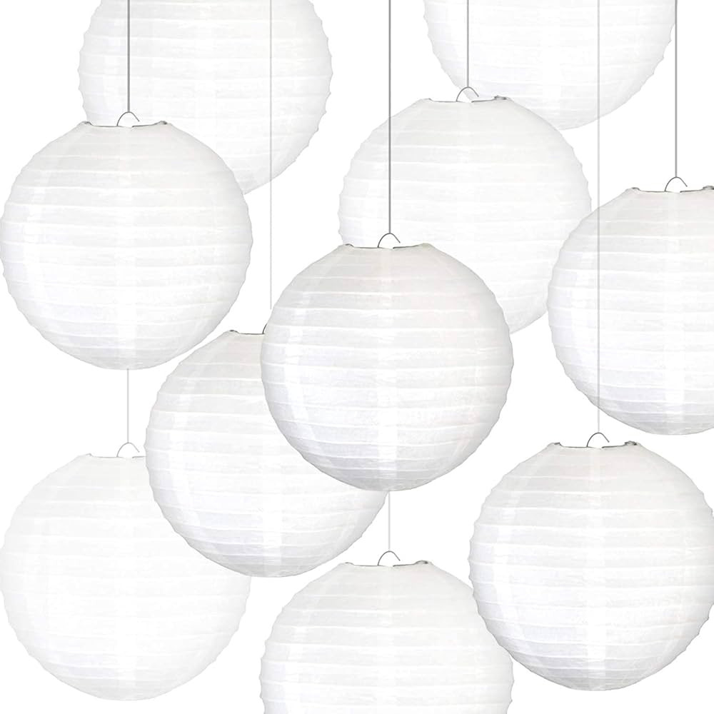White Paper Lanterns 10 Pcs size of 12" Chinese Round Paper Hanging Decorations Ball Lanterns Lam... | Amazon (US)