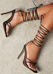 PiePieBuy Women's Lace Up Heeled Sandals Square Flip Flop High Heels Strappy Party Shoes | Amazon (US)